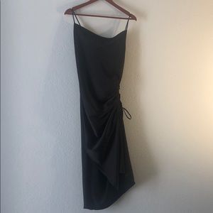 Black silk slip dress with riches side